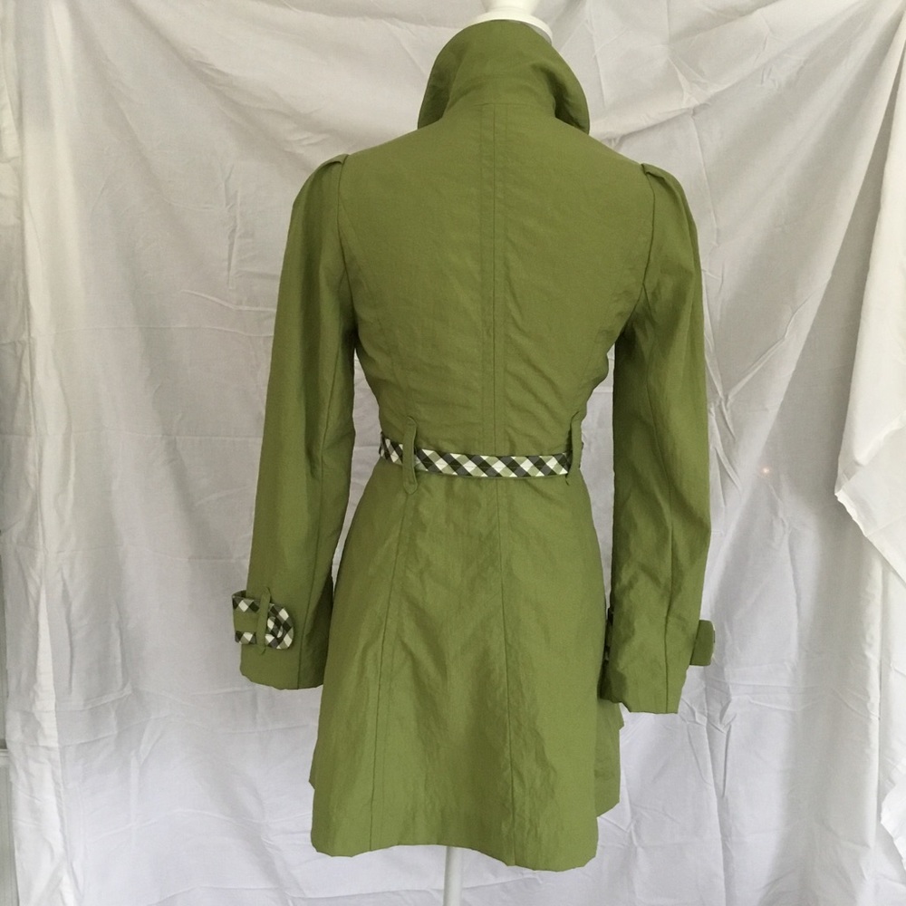 ~GREEN TRENCH WITH BLACK, GREEN AND WHITE CHECKERED TRIM~ - Picture 6 of 10